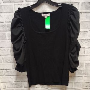 Nanette Lepore Black Ruched Sleeve Blouse